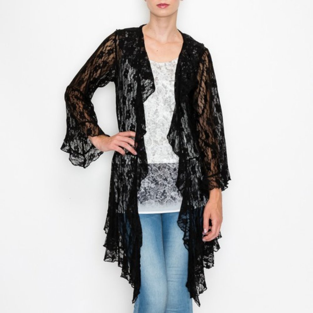 NEW ORIGAMI DESIGNER CARDIGAN WRAP lace KIMONO black bohemian western SM-3X